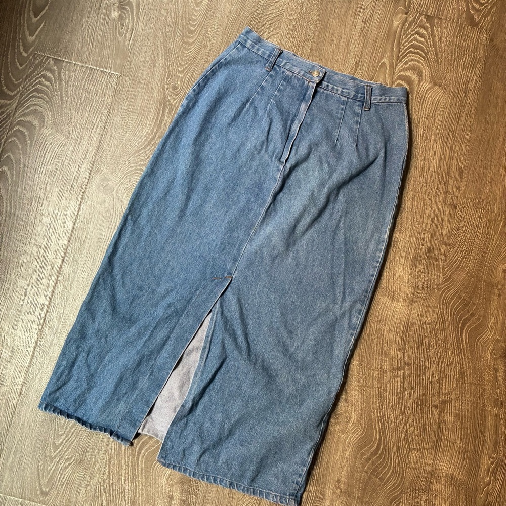 Vintage 90s KAYO Double Pleated Denim Maxi Skirt High Waist